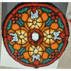 Latch hook stained glass candles xmas tree skirt completed 32 inch